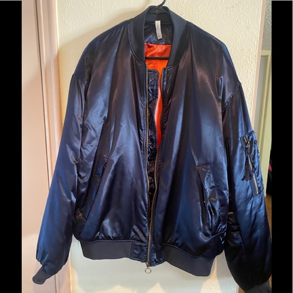 navy satin bomber jacket